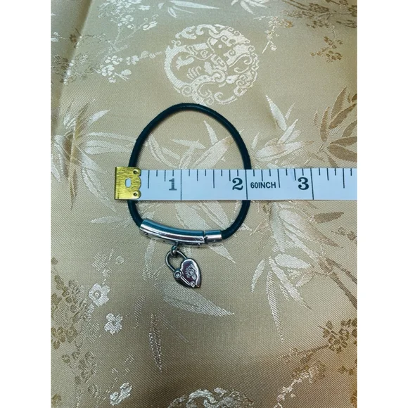 Hermes’ Black Leather Cadena Fantasy Bracelet with Silver Heart Charm 6” wrist